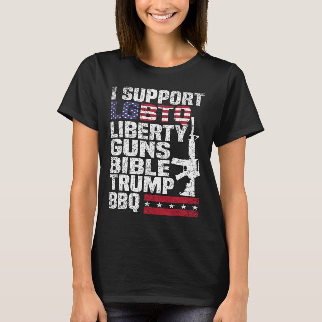 T-shirt Soutien Lgbtq Liberty Guns Bible Trump Bbq 1 (Devant)