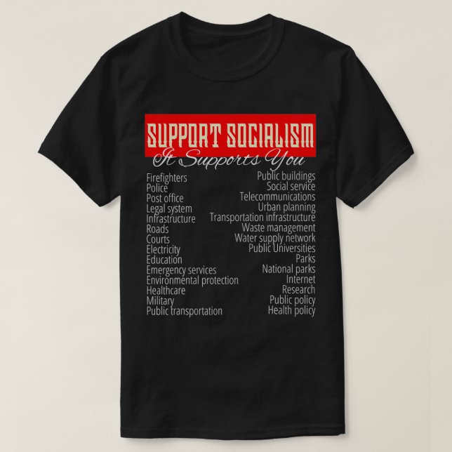 T-shirt SOUTIEN SOCIALISME, IL VOUS SOUTIENT services publ (Design devant)