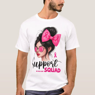 T-shirt Soutien Squad Messy Bun Girl Pink Breast Cancer Wa