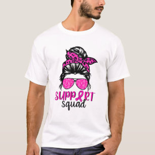 T-shirt Soutien Squad Messy Bun Leopard Pink Breast Cancer