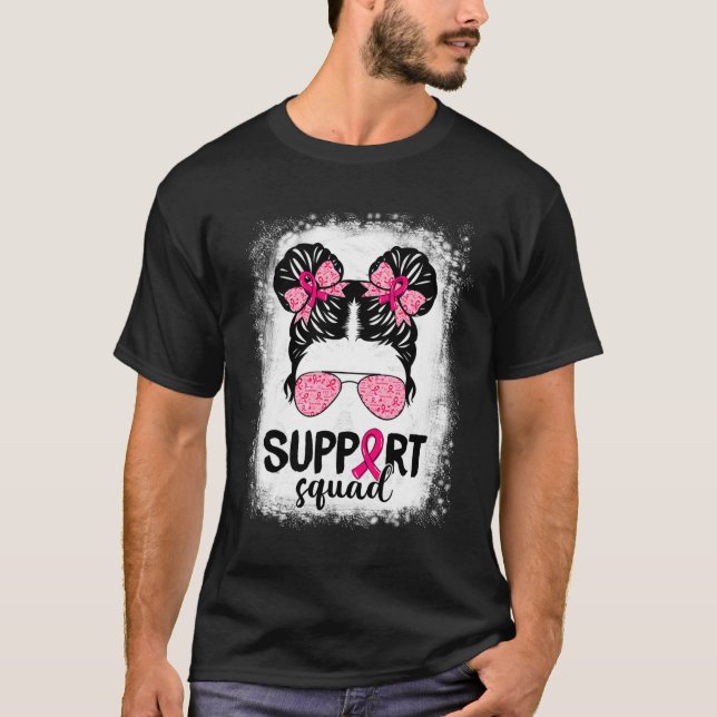 T-shirt Soutien Squad Messy Bun Pink Warrior Cancer du sei (Devant)