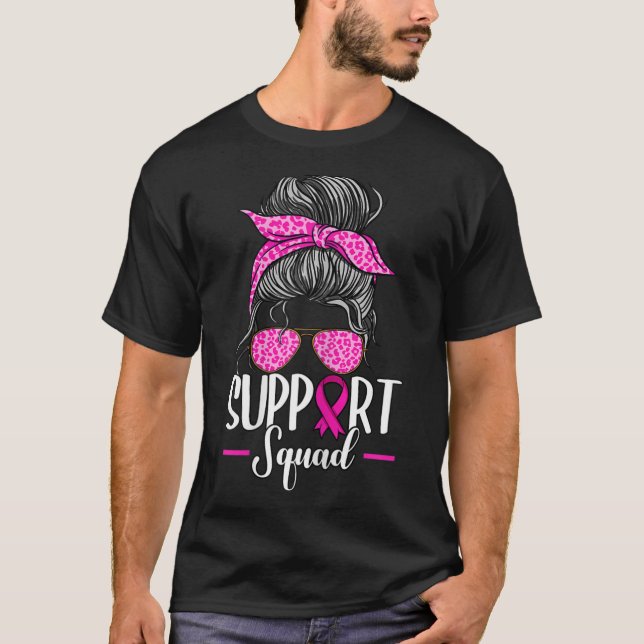 T-shirt Soutien Squad Messy Bun Sensibilisation au cancer  (Devant)