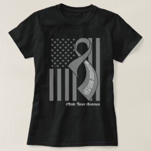 T-shirt Soutien Tumeur Cerveau US Drapeau Gris Ruban