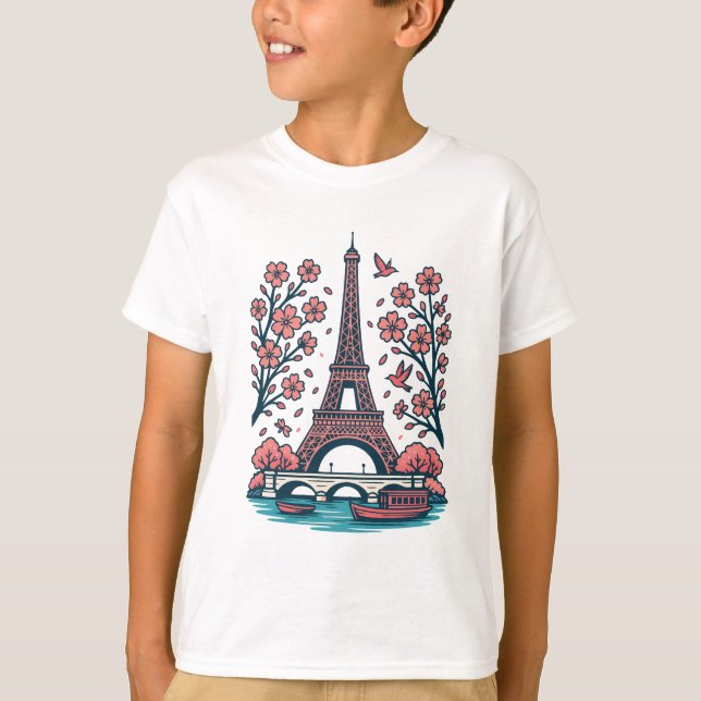 T-shirt Souvenir parisien Tour Eiffel Paris Cherry Tree (Devant)