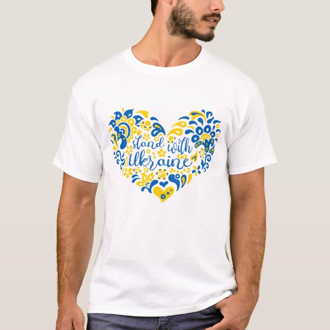 T-shirt Soyez avec l'Ukraine lettrage et coeur (Devant)