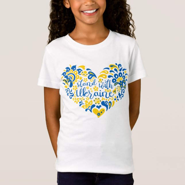 T-Shirt Soyez avec l'Ukraine lettrage et coeur (Devant)
