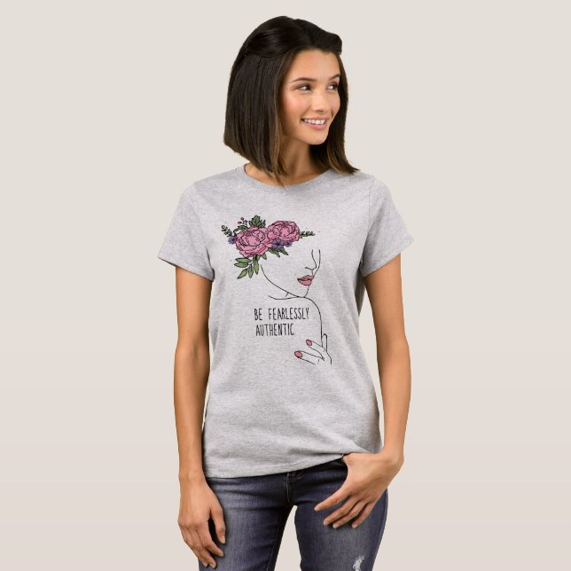 T-shirt Soyez courtois et authentique avec des fleurs (Devant entier)