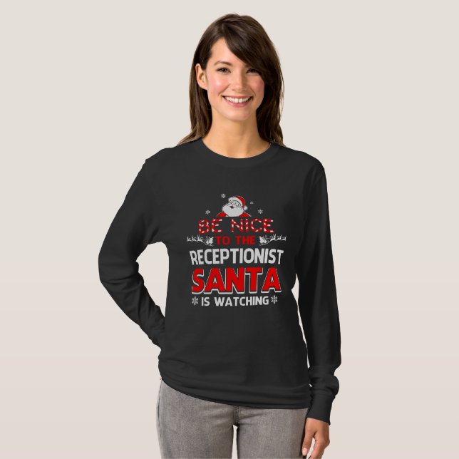 T-shirt Soyez gentil au réceptionniste que Père Noël (Devant entier)