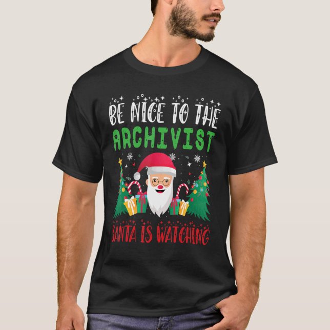 T-shirt Soyez gentil avec l'archiviste Père Noël regarde N (Devant)