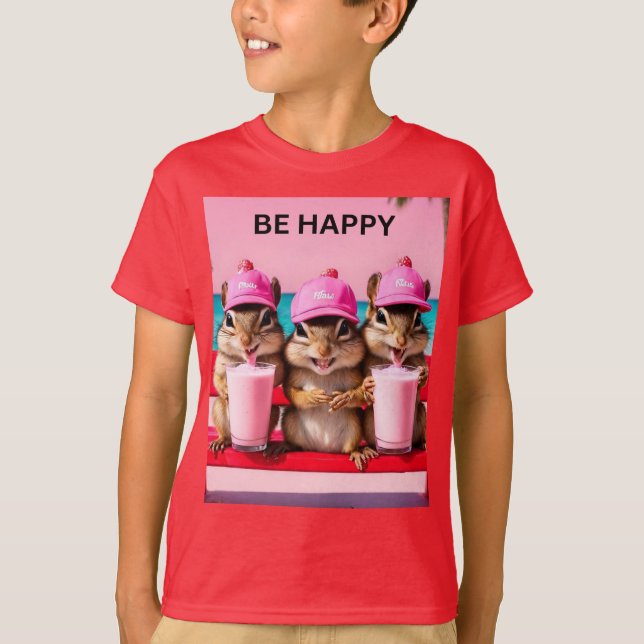 T-shirt Soyez heureux écureuils rayés (Devant)