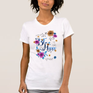 T-shirt Soyez heureux Quote Positive Bleu Purple Or Fleurs