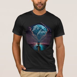 T-shirt Soyez libre Montée en moto au clair de lune