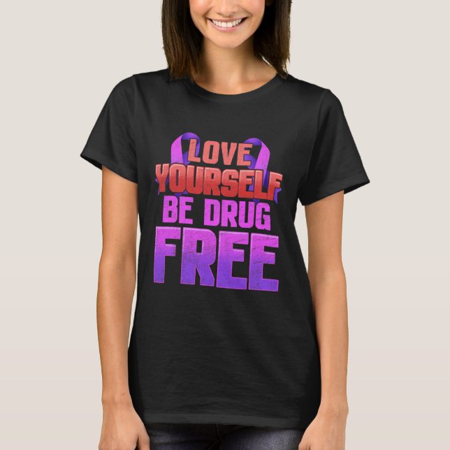 T-shirt Soyez Sans Drogue Aimez-Vous Violet Ruban (Devant)