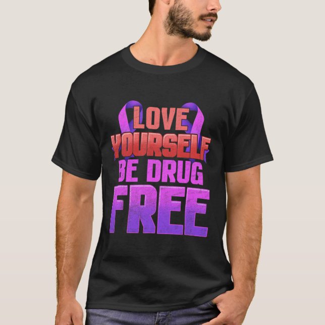 T-shirt Soyez Sans Drogue Aimez-Vous Violet Ruban (Devant)