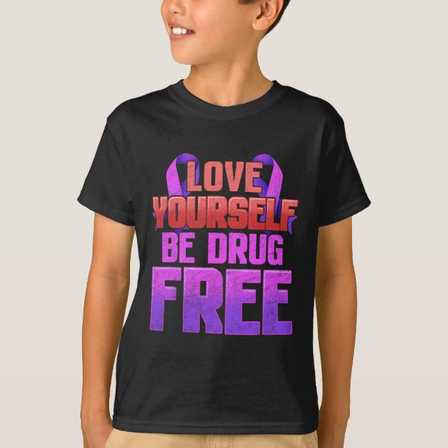 T-shirt Soyez Sans Drogue Aimez-Vous Violet Ruban (Devant)
