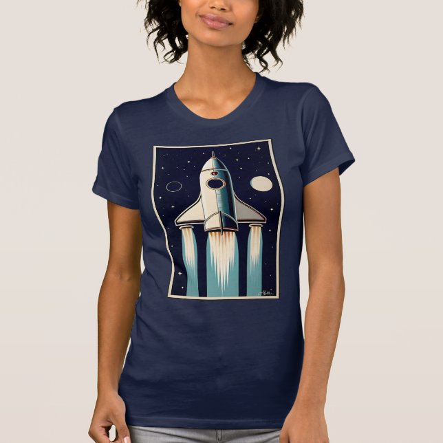 T-shirt Space Age Retro 50s Rocket Ship (Devant)