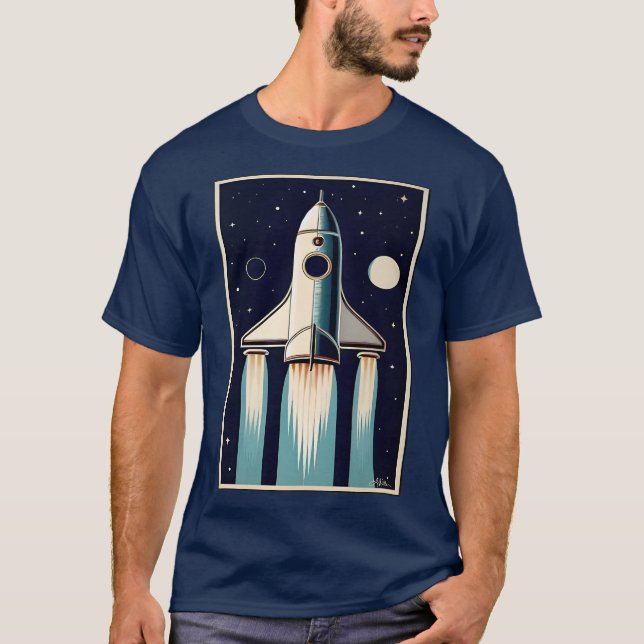 T-shirt Space Age Retro 50s Rocket Ship (Devant)