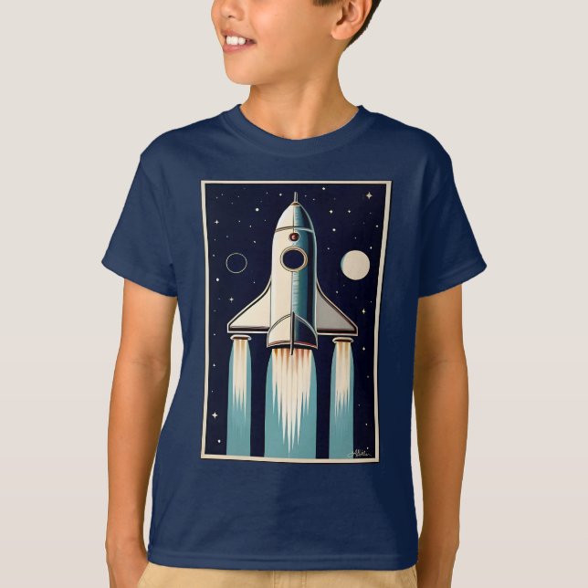 T-shirt Space Age Retro 50s Rocket Ship (Devant)