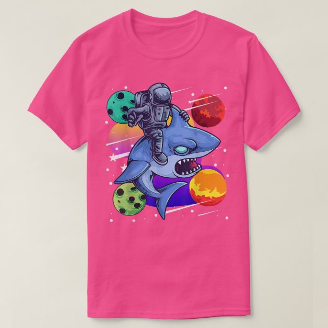 T-shirt Space Astronaut Day Riding Shark Galaxy Planets St (Design devant)