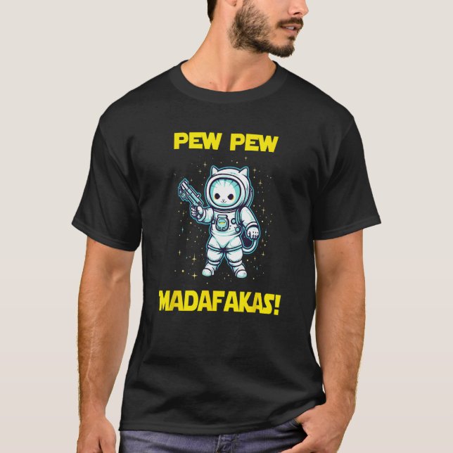 T-shirt Space Astronaut Pew Madafakas Maneki Neko Cat (Devant)