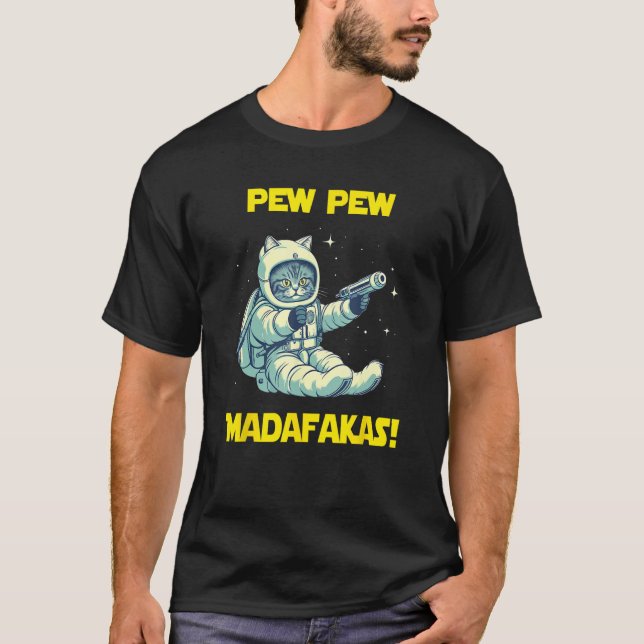 T-shirt Space Astronaut Pew Madafakas Siberian Cat (Devant)