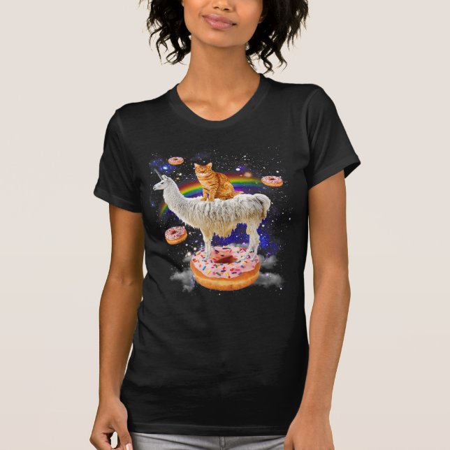 T-shirt Space cat chevauchant llama et donuts galaxy drôle (Devant)