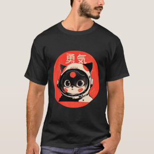 T-shirt Space Cat Courage Japonais Retro Kawaii Cute Astro