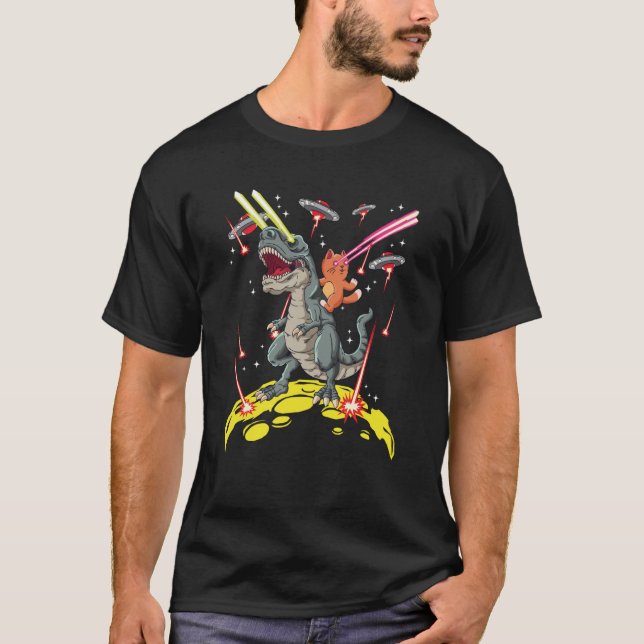 T-shirt Space Cat équitation Dinosaur rex Laser Eyes Kitte (Devant)