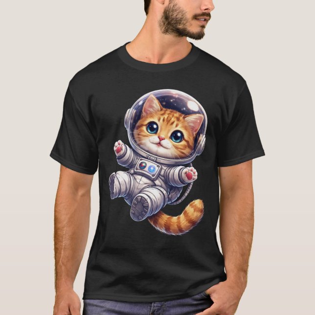 T-shirt Space Cat Floating in the Universe (Devant)
