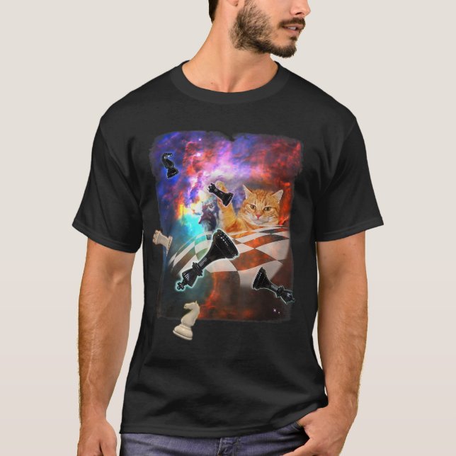 T-shirt Space Cat Galaxy Chess Board Set Pièces Lagoon Neb (Devant)
