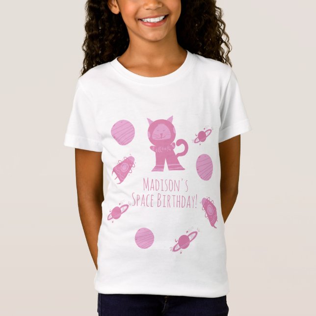 T-Shirt Space Cat Pink Galaxy Anniversaire (Devant)