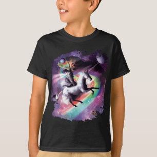 T-shirt Space Cat Riding Unicorn - Laser, Tacos Et Rainbo