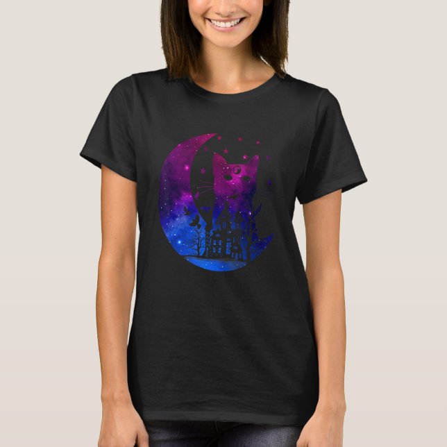 T-shirt Space Chat avec lune Bisexuel Drapeau Bisexualité  (Devant)