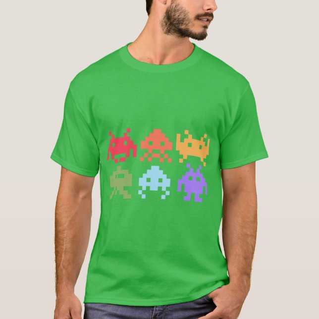 T-shirt Space Invaders Piel Art Rainbow Aliens girl friend (Devant)