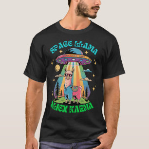 T-shirt Space Llama Alien Karma, Funny Llama UFO Retro