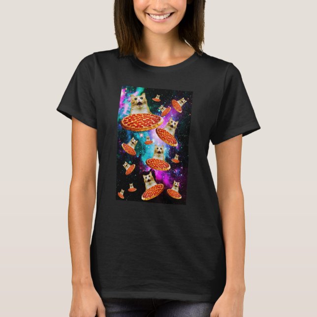 T-shirt Space Pizza Chat Astronaut Kitten Sarcasm Gala ali (Devant)