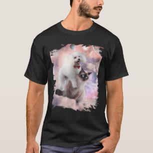 T-shirt Space Poodle Chien Sur Chat Siamais
