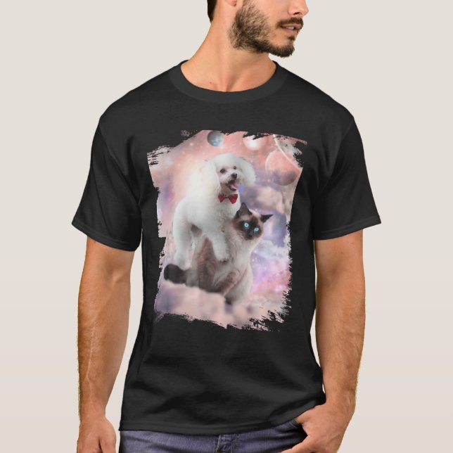 T-shirt Space Poodle Chien Sur Chat Siamais (Devant)