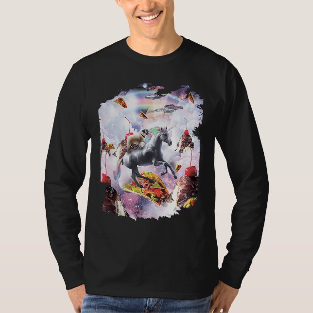 T-shirt Space Pug Riding Unicorn  Ice Cream & Taco (Devant)