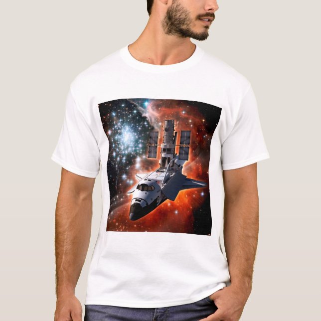 T-shirt Space Shuttle Atlantis Hubble Telescope Artwork (Devant)