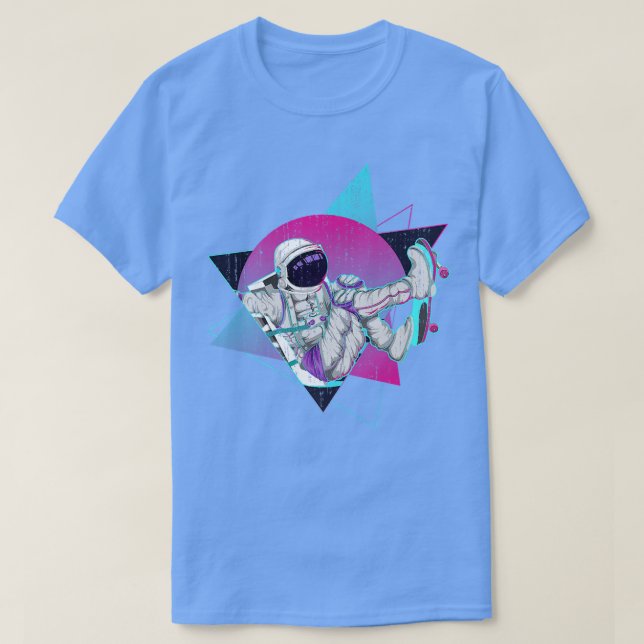 T-shirt Space Vaporwave Retro 80s Synthwave Skateboard (Design devant)