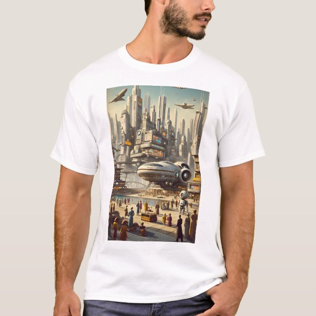 T-shirt Spaceport Sci-Fi Rétro-Futuriste (Devant)