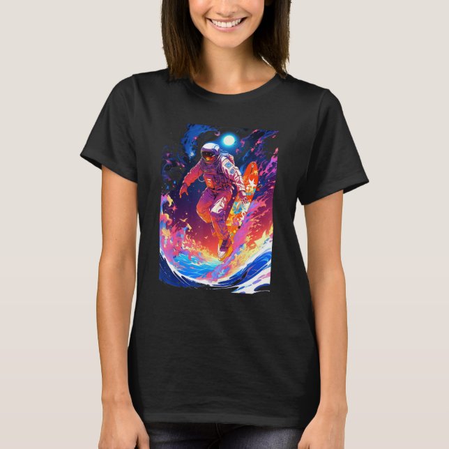 T-shirt Spacer surfing the waves of an alien planet hangin (Devant)