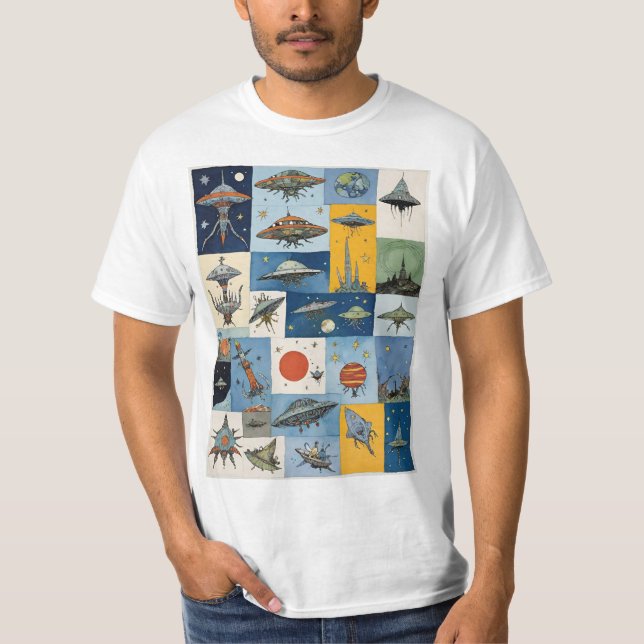 T-shirt Spaceshiles Aliens rétro Sci-Fi funky (Devant)