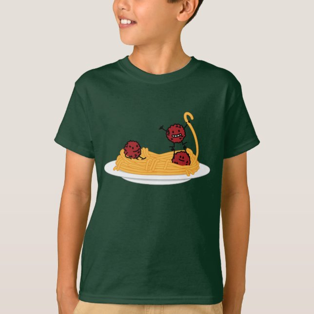 T-shirt Spaghetti et boulettes de viande heureux (Devant)