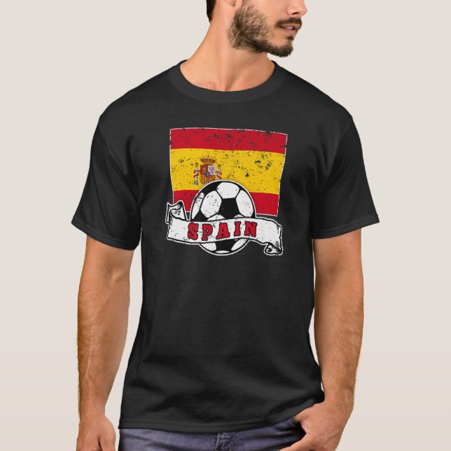 T-shirt Spain SOCCER BALL AND FLAG DISTRESSED (Devant)
