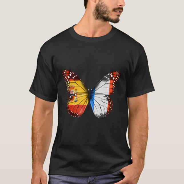 T-shirt Spanish French Flag Butterfly (Devant)