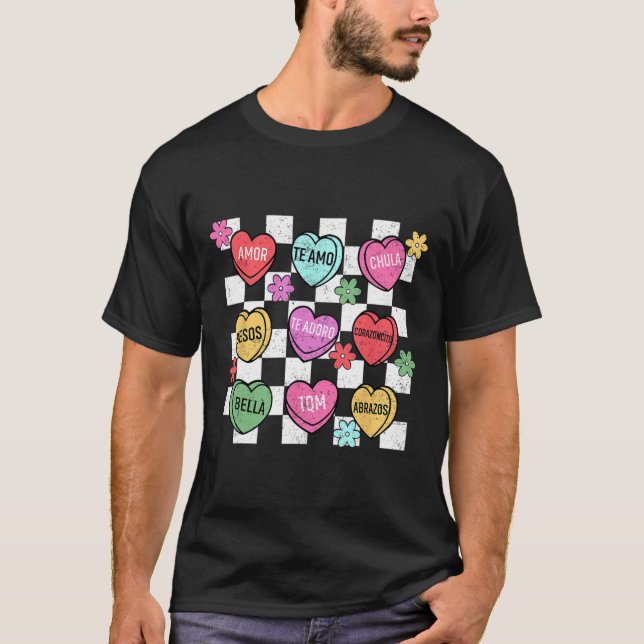 T-shirt Spanish Valentine Conversation Heart Feliz San Val (Devant)