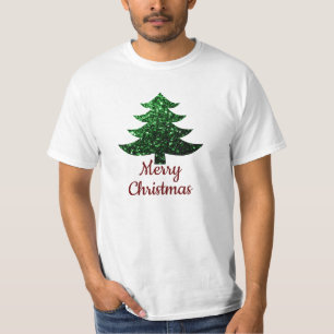 T-shirt Sparkly Joyeux arbre de Noël vert texte personnali