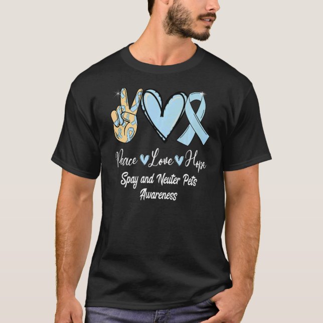 T-shirt Spay and Neuter Pets SNP Peace Love Hope Light Blu (Devant)